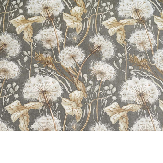 Tissu Coton Imprimé Grands Motifs Pissenlits - Gris Et Beige Fond Beige/Gris