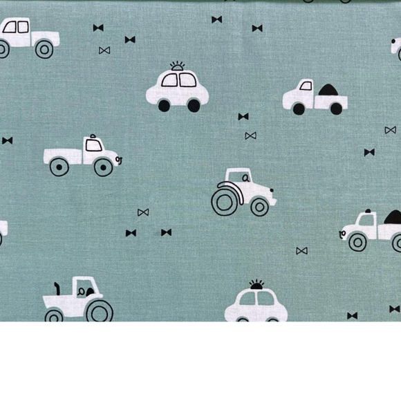 Tissu Coton Motif Voitures Fond Sauge
