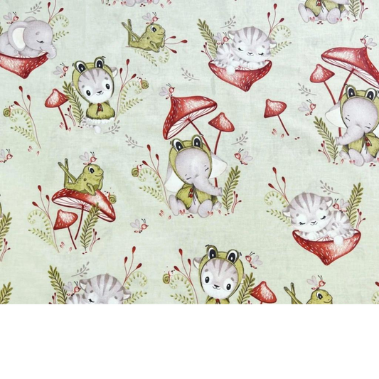 Tissu Coton Motif Animaux Et Champignons
