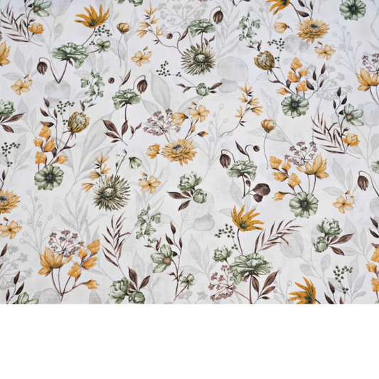 Tissu Coton Motif Fleurs Des Champs Jaune-Vert