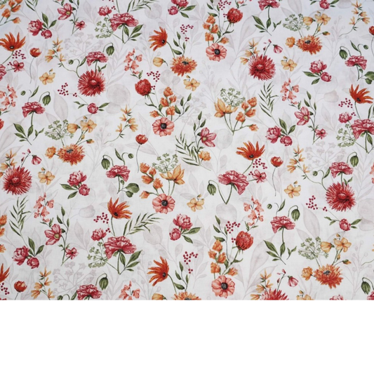 Tissu Coton Motif Fleurs Des Champs Rouge-Orange
