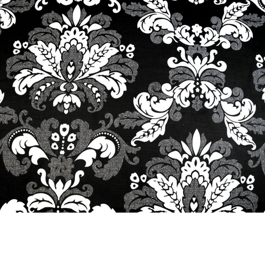 Tissu Coton Imprimé Noir Blanc Et Gris