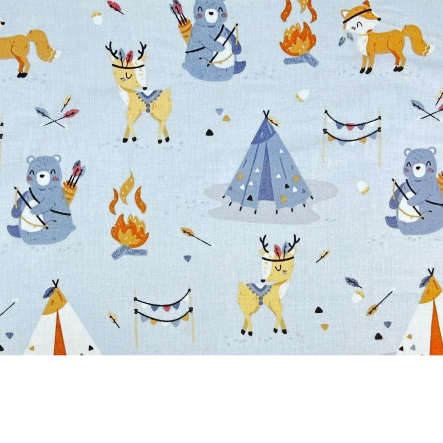 Tissu Coton Motif Animaux Indiens - Fond Bleu
