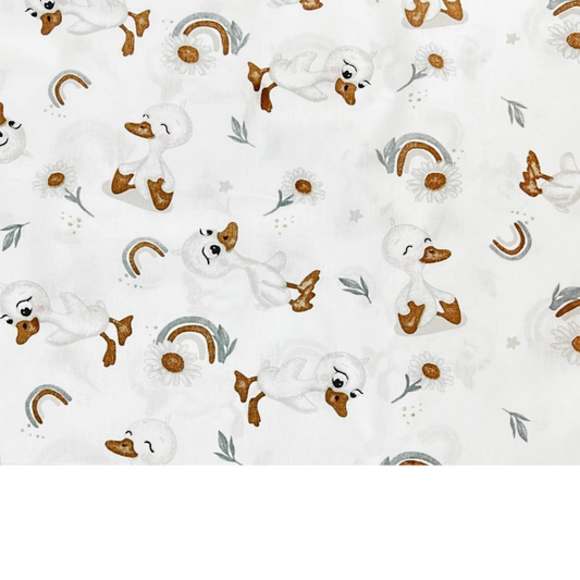 Tissu Coton Motif Canetons Et Camomilles