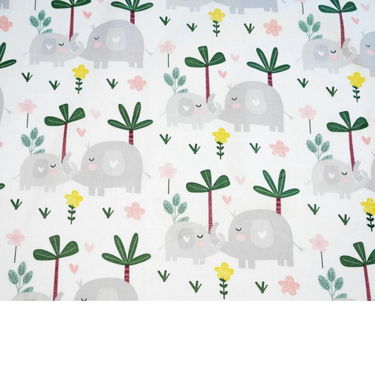 Tissu Coton Motif Elephants Et Palmiers