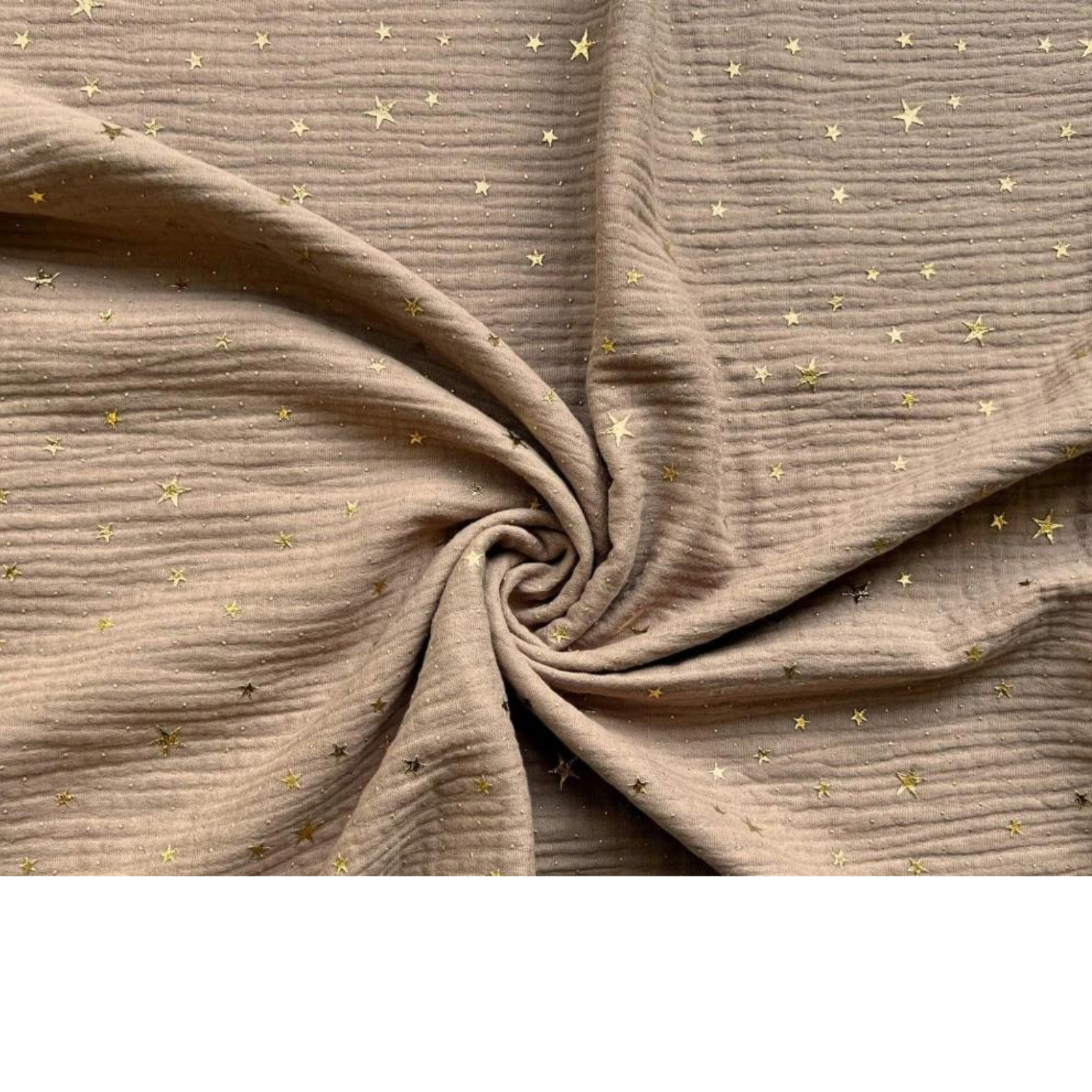 Tissu Double Gaze Marron Clair Avec Étoiles Dorées
