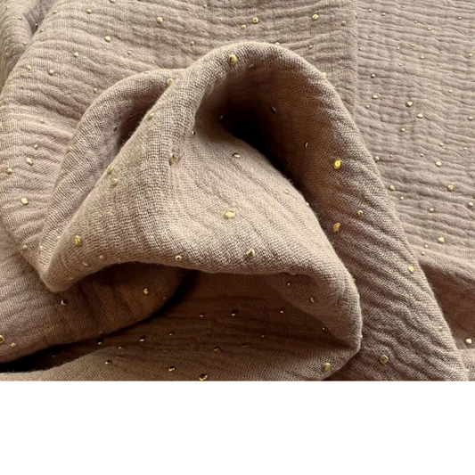 Tissu Double Gaze Marron Clair Avec Petits Points Dorées