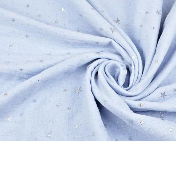 Tissu Double Gaze Bleu Avec Étoiles Argentées