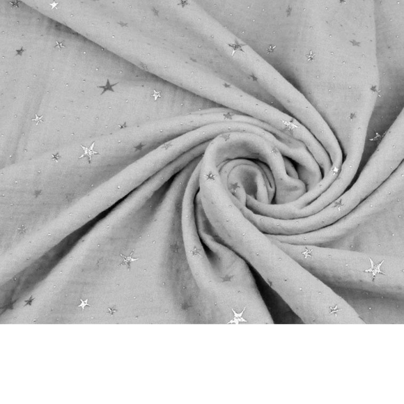 Tissu Double Gaze Gris Avec Étoiles Argentées