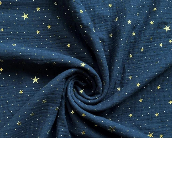 Tissu Double Gaze Bleu Foncé Avec Étoiles Dorées