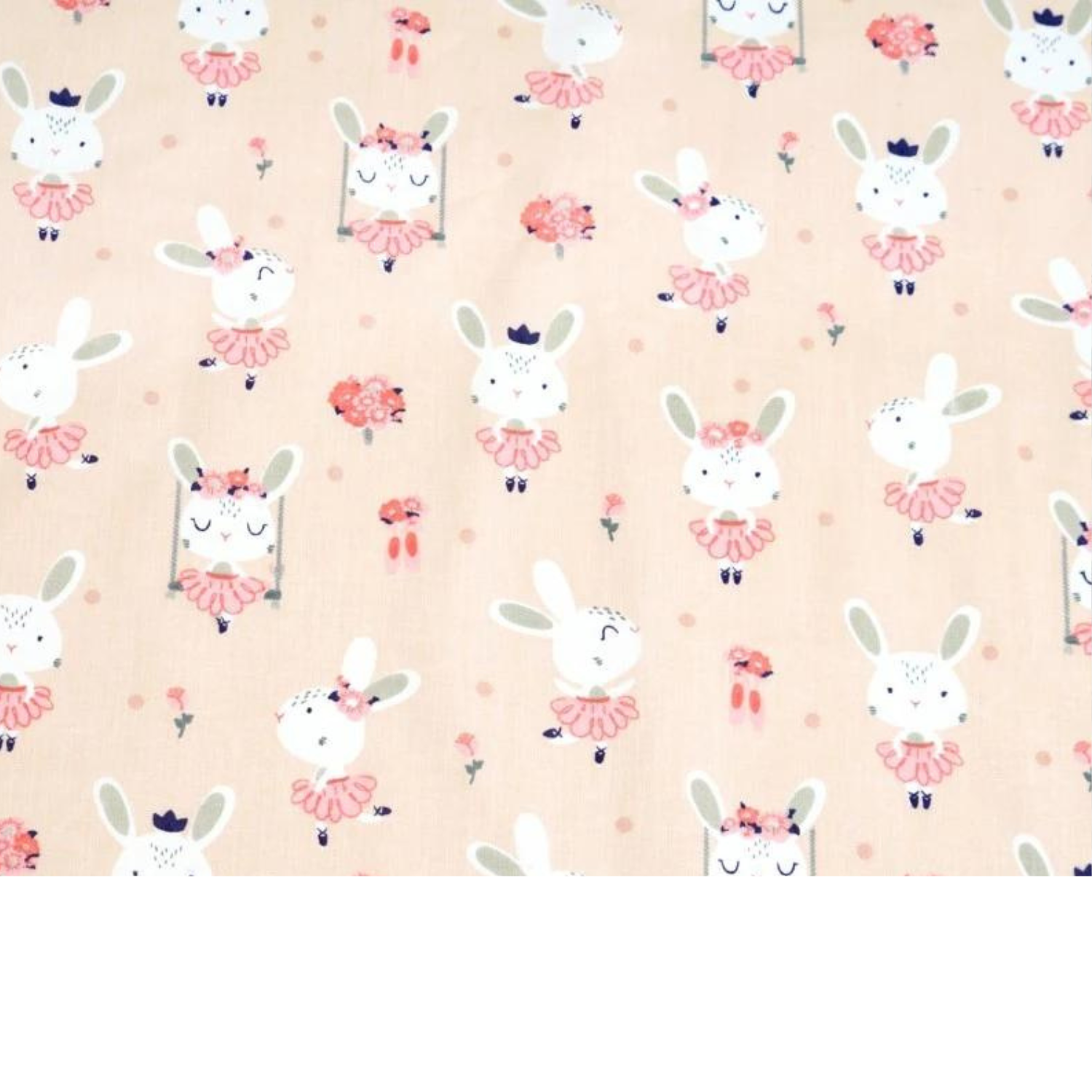 Tissu Coton Motif Lapins - Fond Abricot