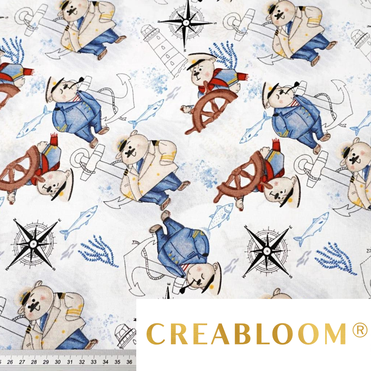 Tissu Coton Motif Oursons Marins