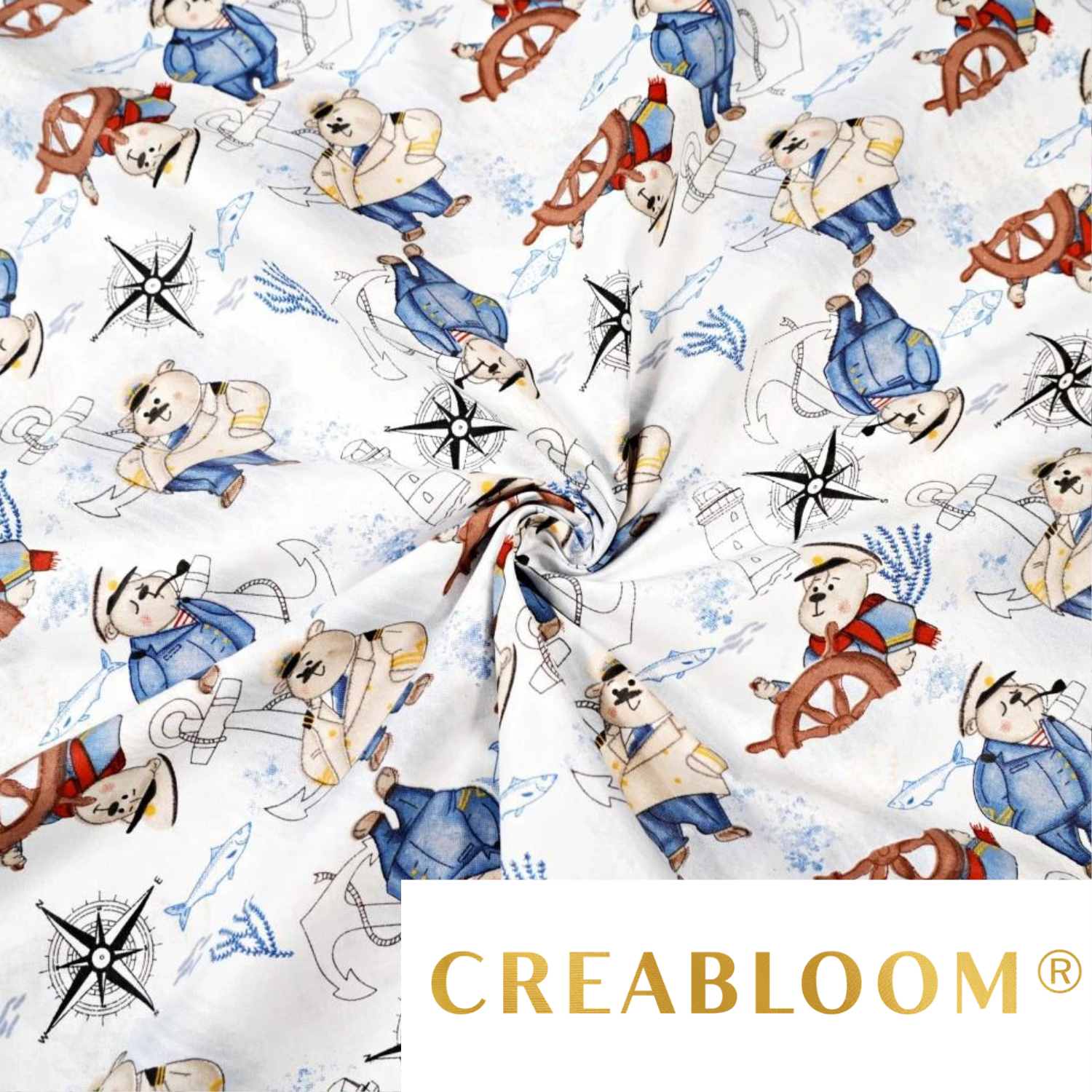 Tissu Coton Motif Oursons Marins