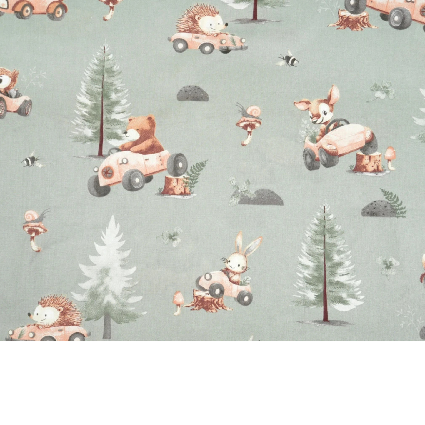 Tissu coton Motif animaux dans la forêt fond vert sauge
