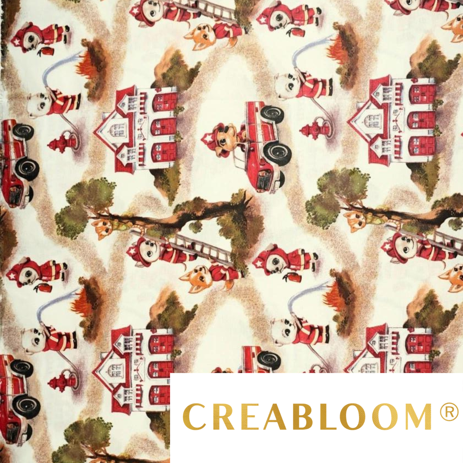 Tissu Coton Motif Camions De Pompiers