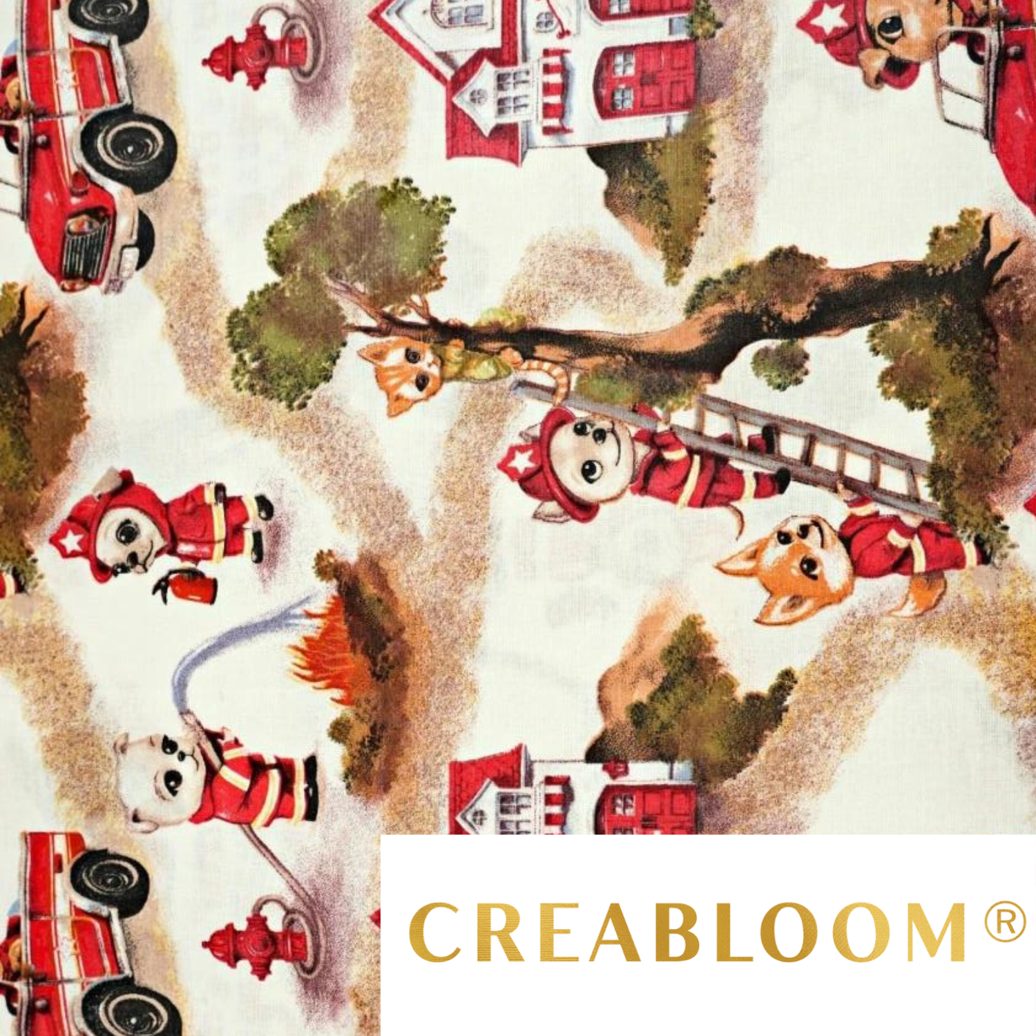 Tissu Coton Motif Camions De Pompiers