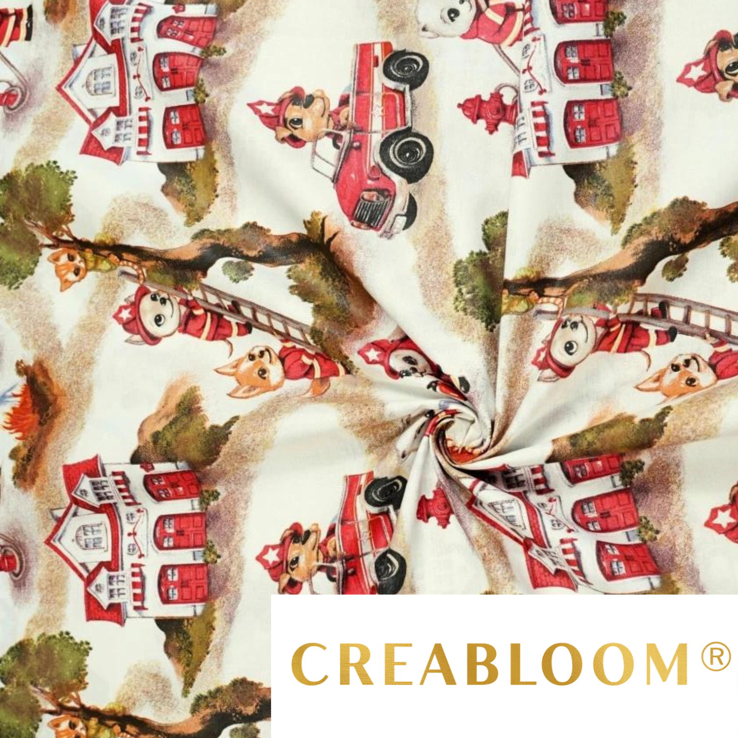 Tissu Coton Motif Camions De Pompiers