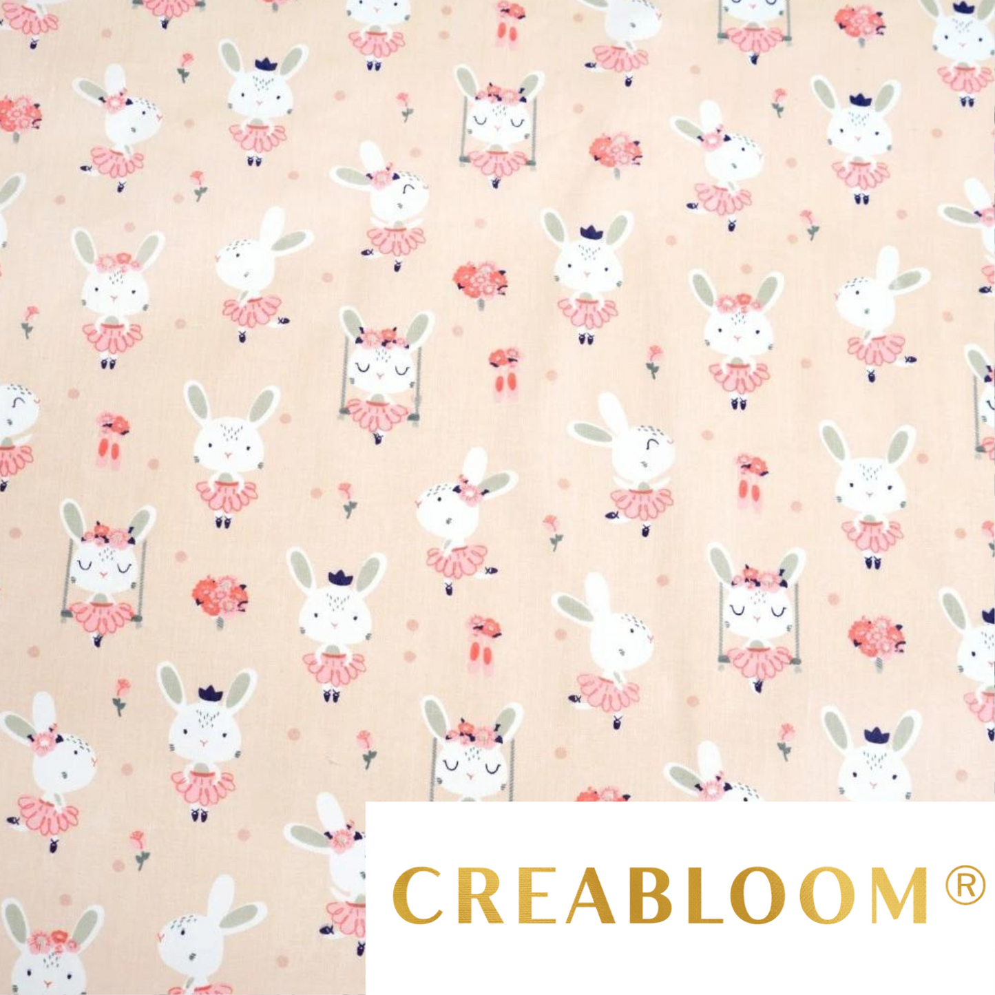 Tissu Coton Motif Lapins - Fond Abricot