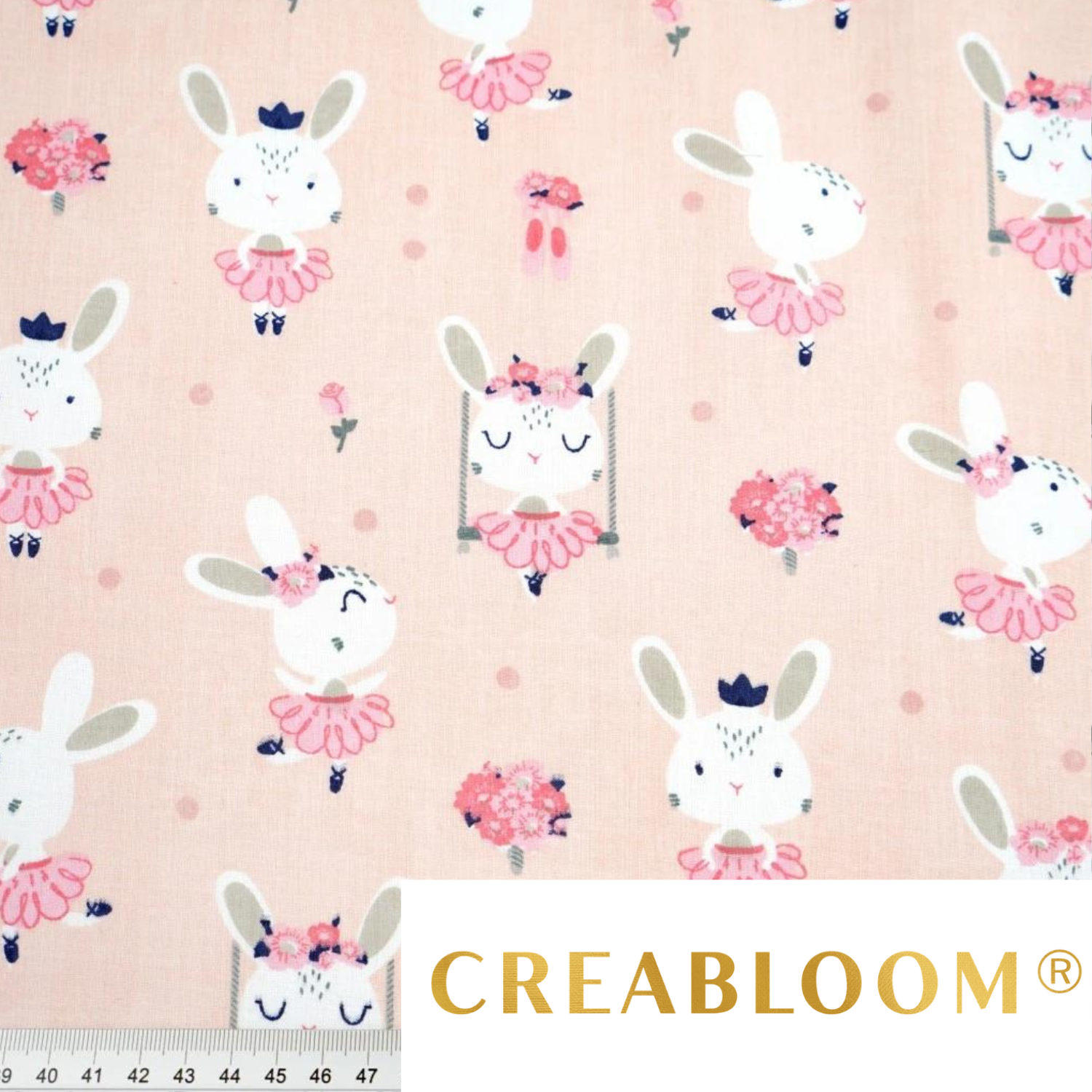 Tissu Coton Motif Lapins - Fond Abricot