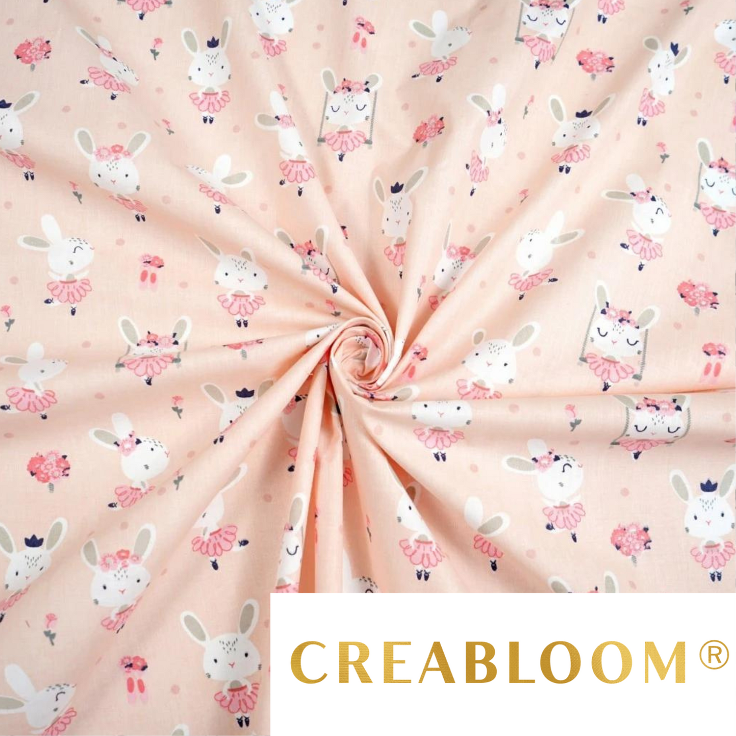 Tissu Coton Motif Lapins - Fond Abricot