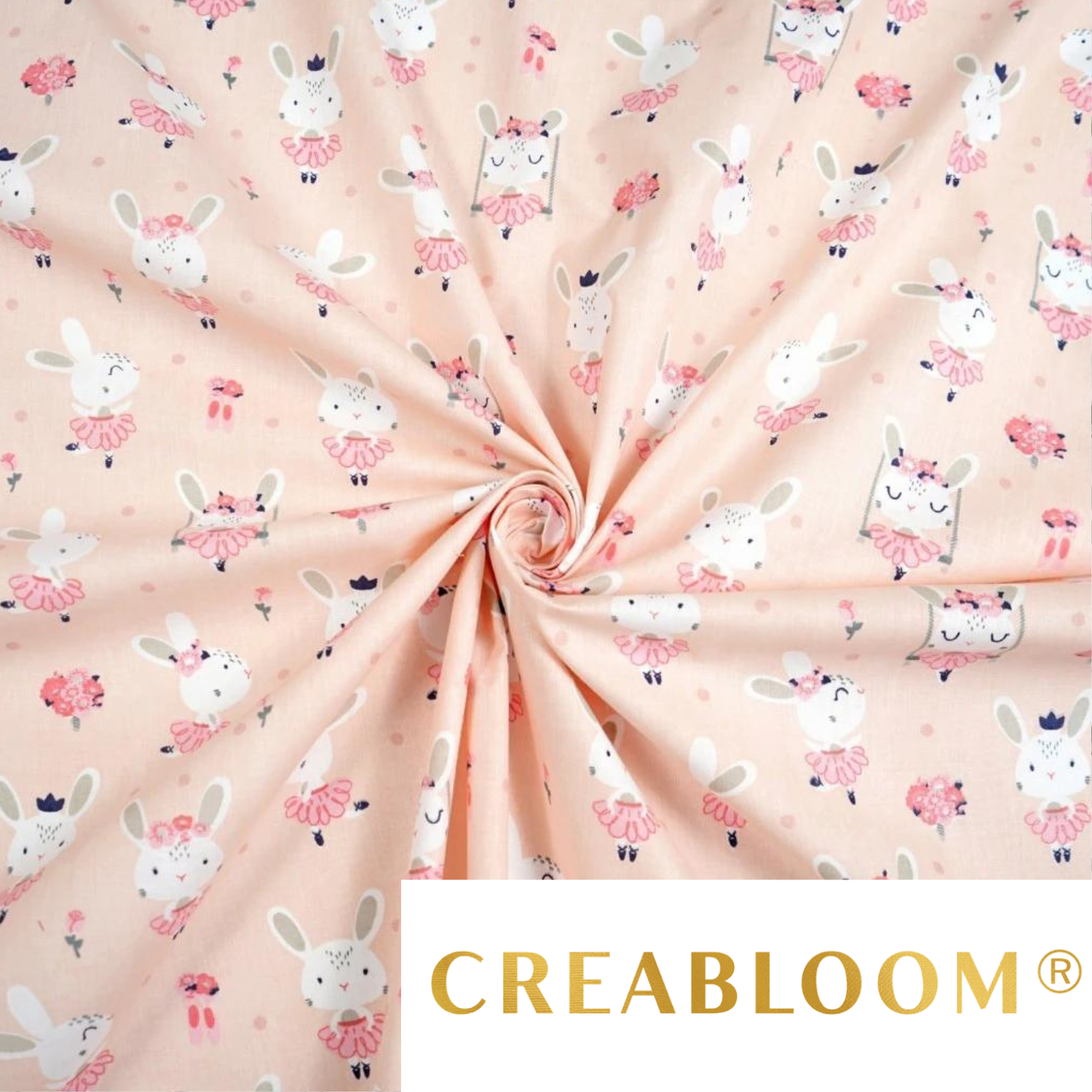 Tissu Coton Motif Lapins - Fond Abricot