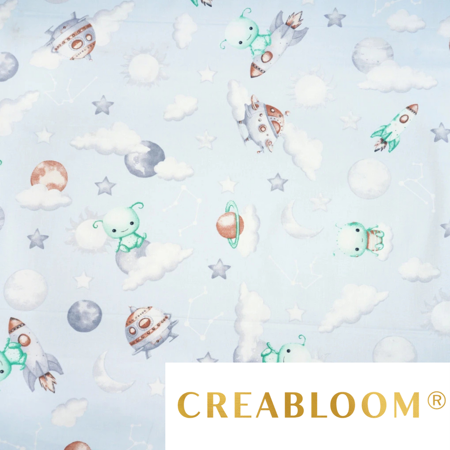 Tissu coton Motif extraterrestres dans l'espace - fond bleu