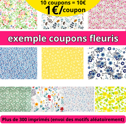 Lot SURPRISE de 10 coupons de 30x45cm / imprimés fleurs