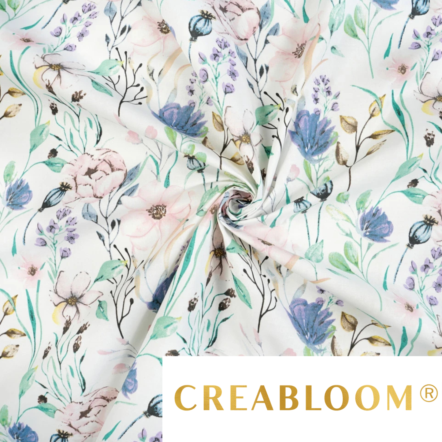 Tela de algodón estampada con flores grandes.