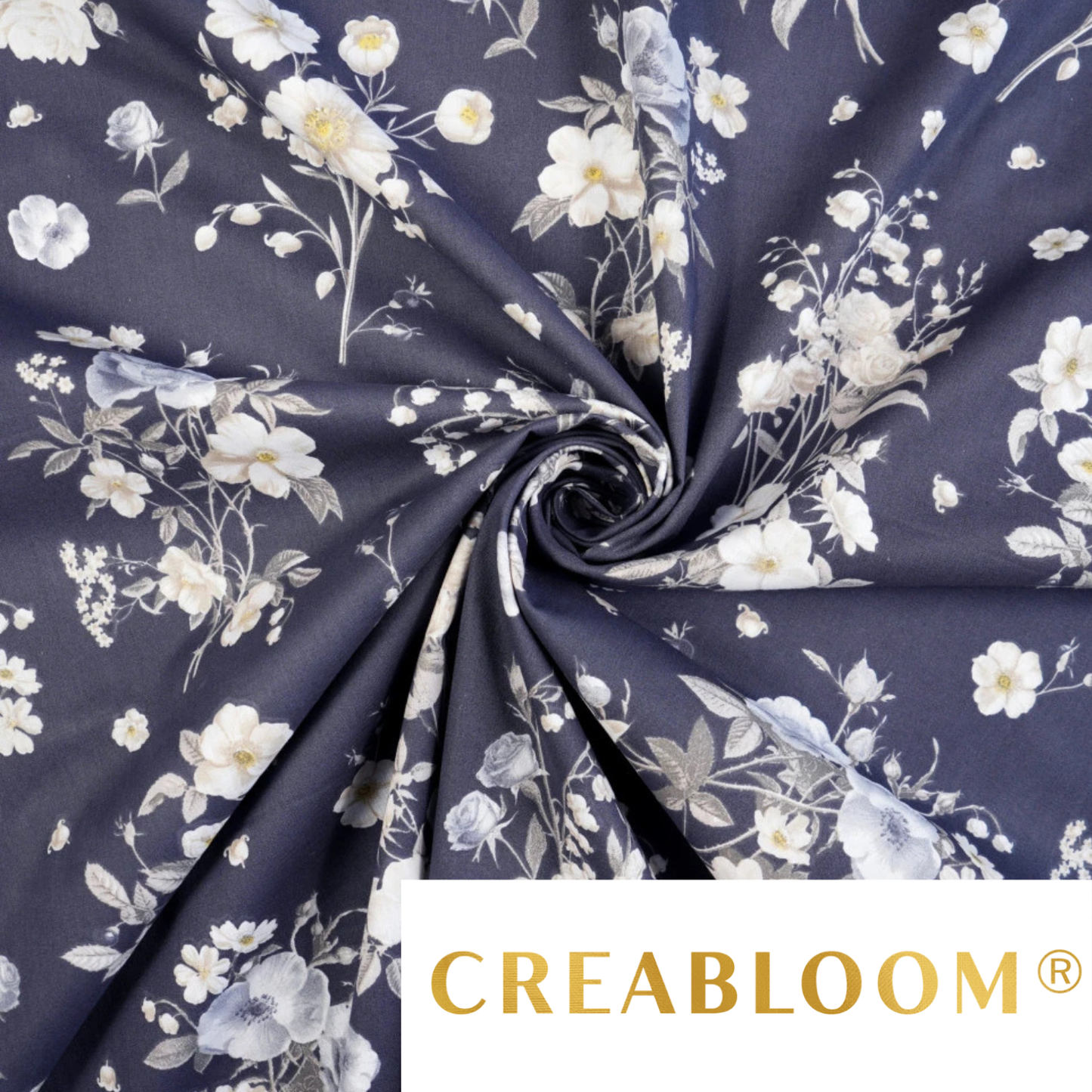 Tela de algodón estampada con flores grandes.