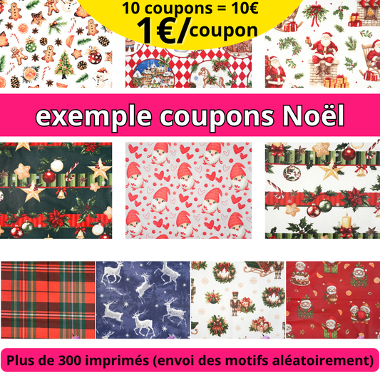 Lot SURPRISE de 10 coupons de 30x45cm / imprimés noël