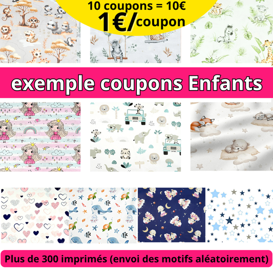 Lot SURPRISE de 10 coupons de 30x45cm / imprimés enfants