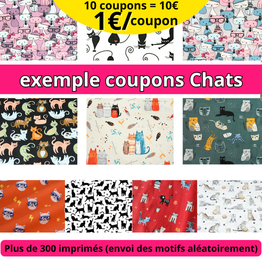 Lot SURPRISE de 10 coupons de 30x45cm / imprimés chats