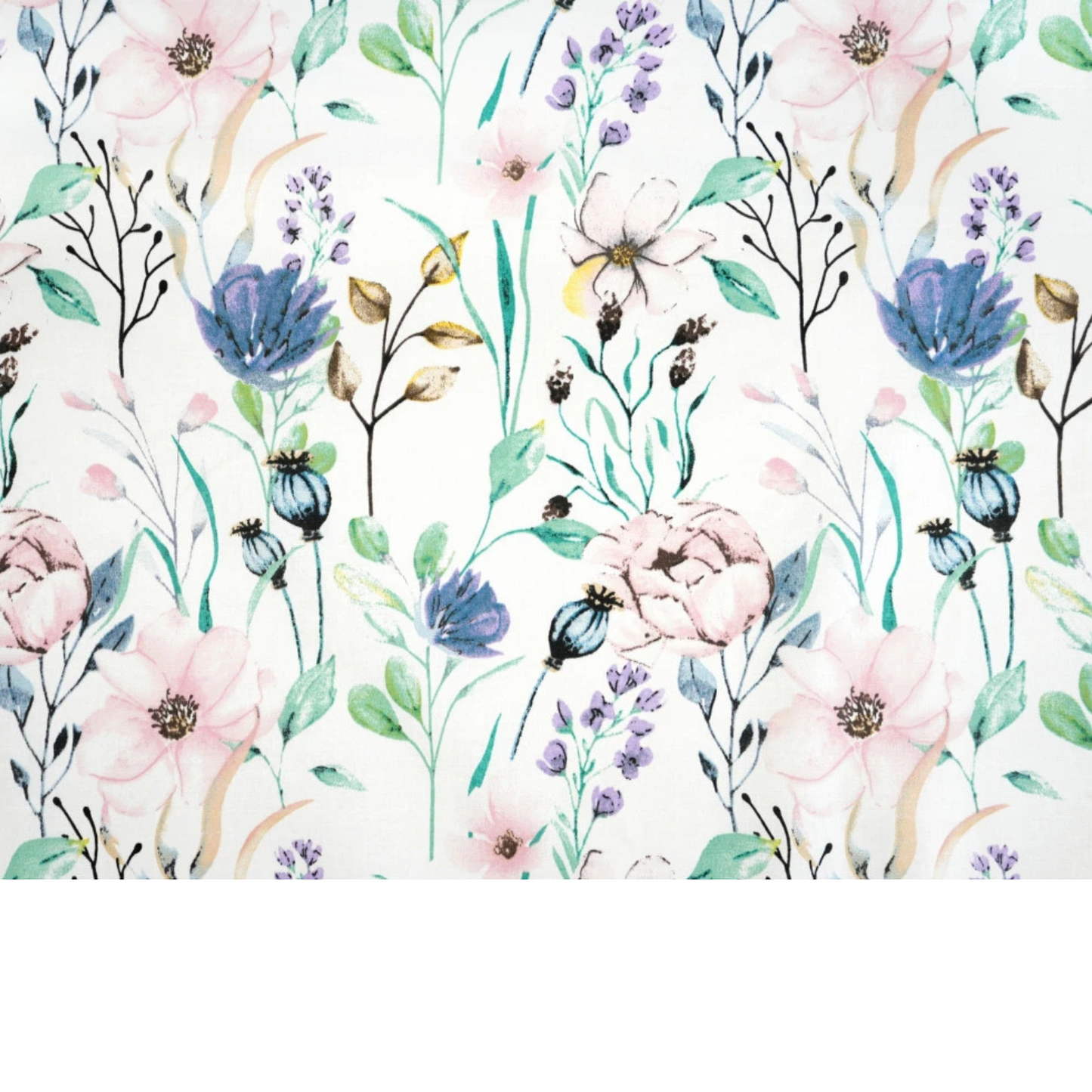 Tela de algodón estampada con flores grandes.