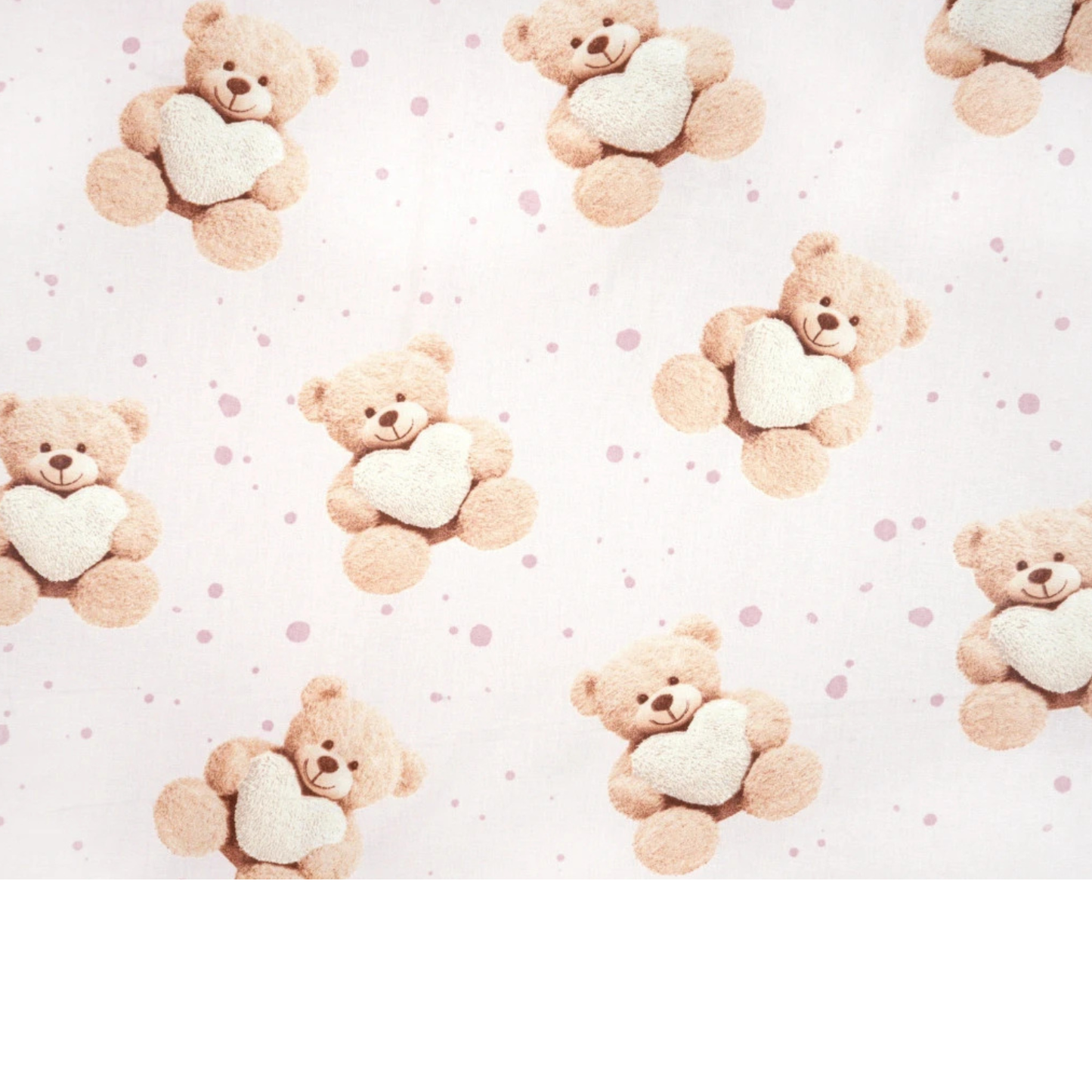 Tissu coton Motif oursons avec cœurs fond rose clair