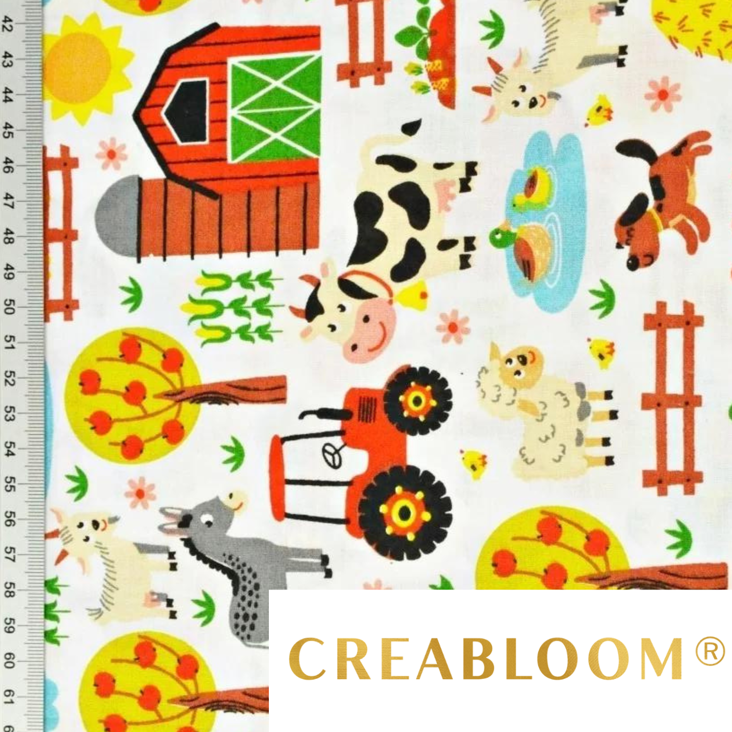 Tissu Coton Motif Animaux De La Ferme