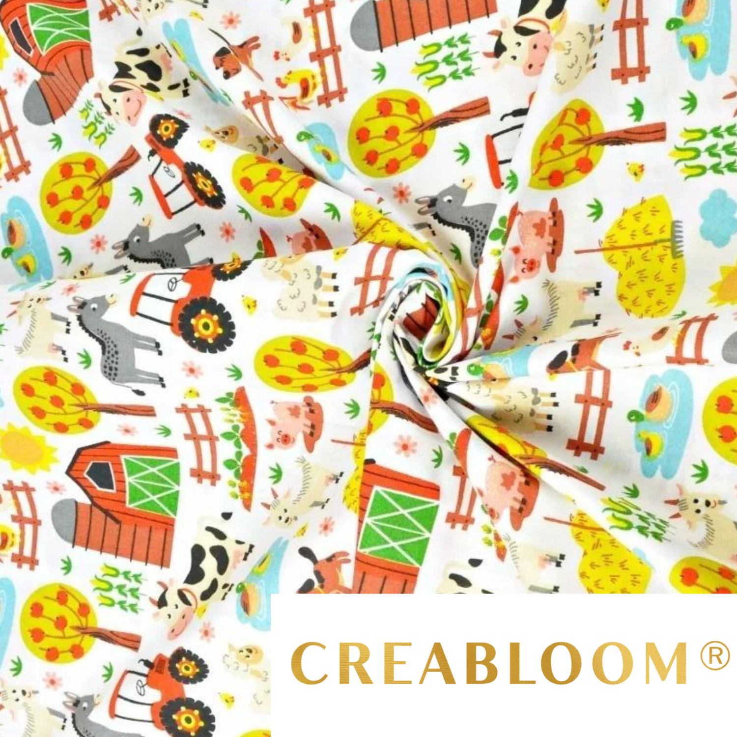 Tissu Coton Motif Animaux De La Ferme