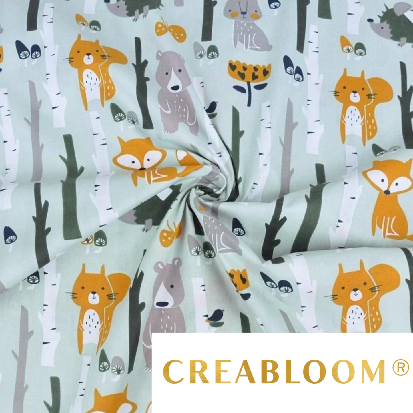 Tissu Coton Motif Animaux - Menthe Et Gris