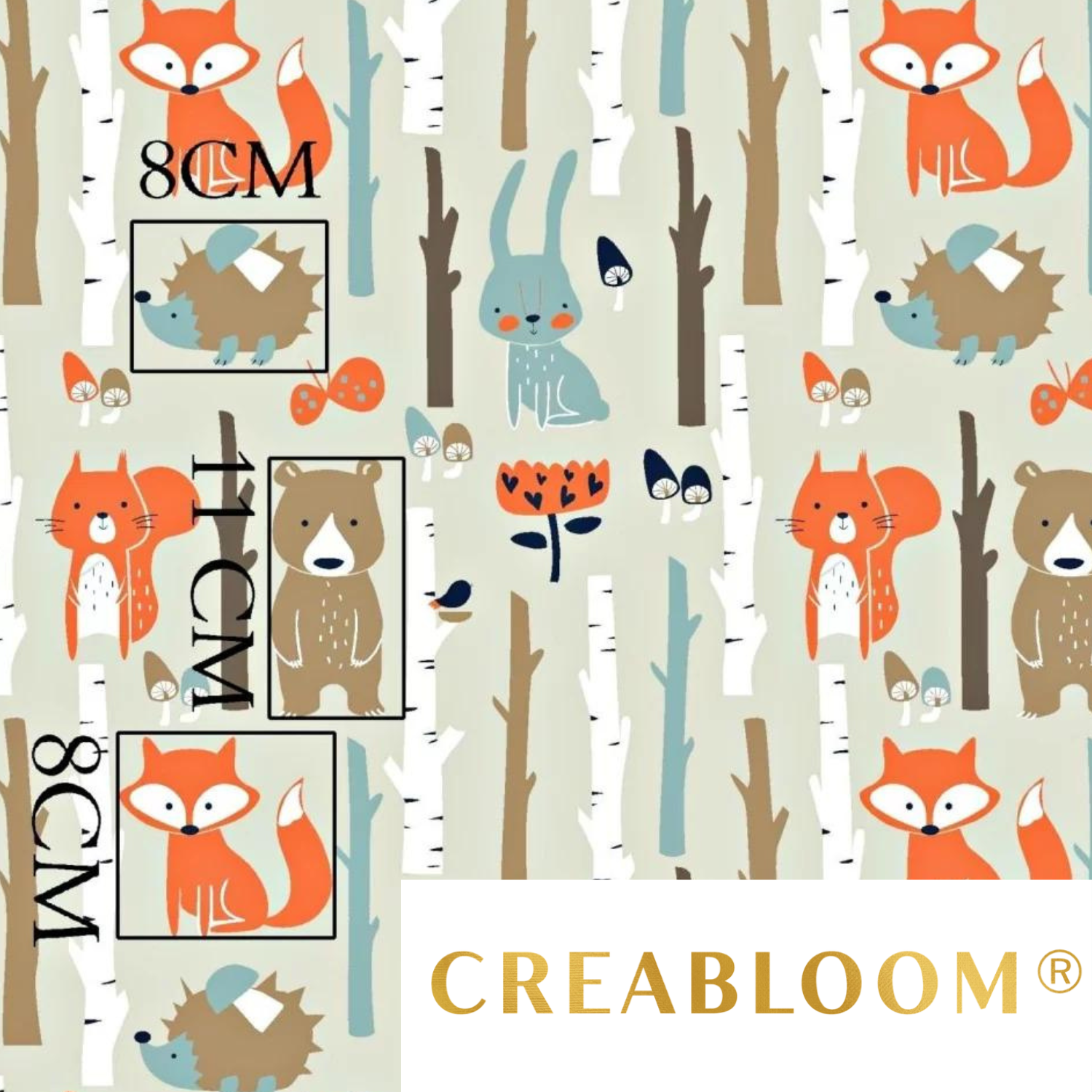 Tissu Coton Motif Animaux - Fond Beige