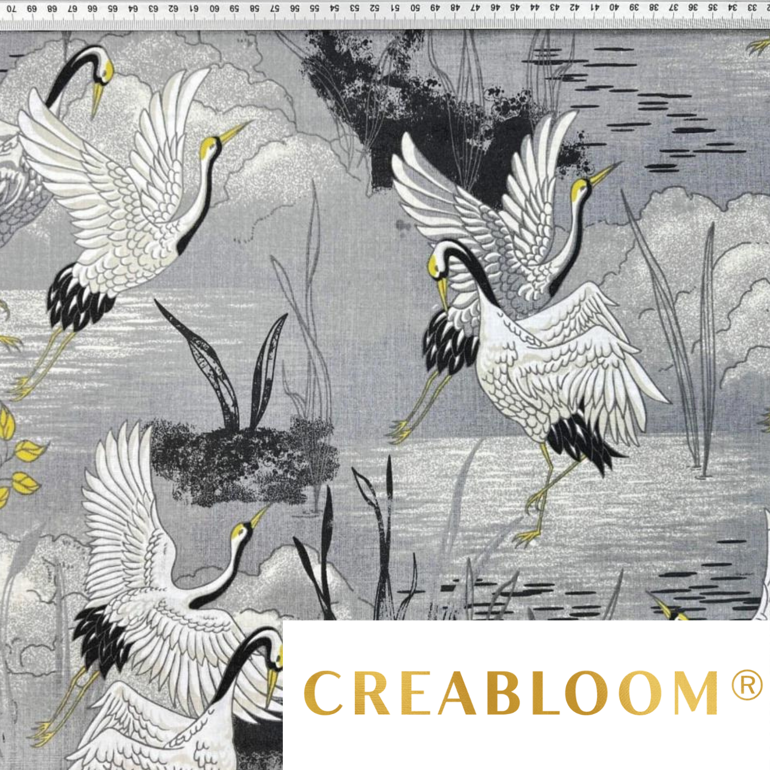 Tissu Coton Imprimé Oiseaux Et Nuages Fond Gris