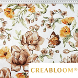 Tissu Coton Imprimé Fleurs Et Papillons - Marron Orange
