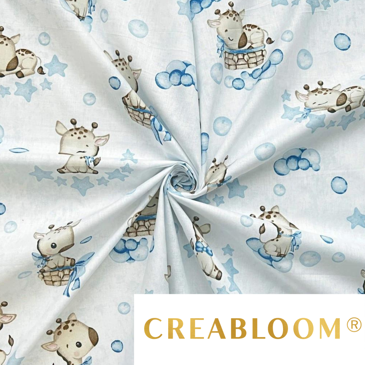 Tissu Coton Motif Bébés Girafes