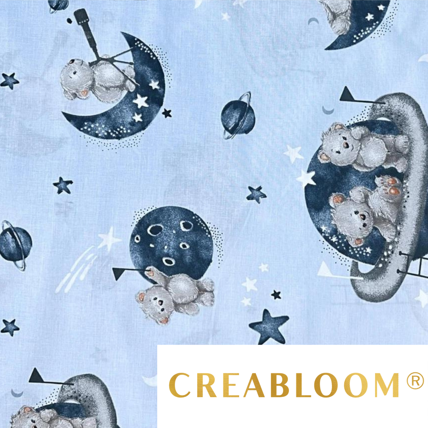 Tissu Coton Motif Oursons Et Planètes