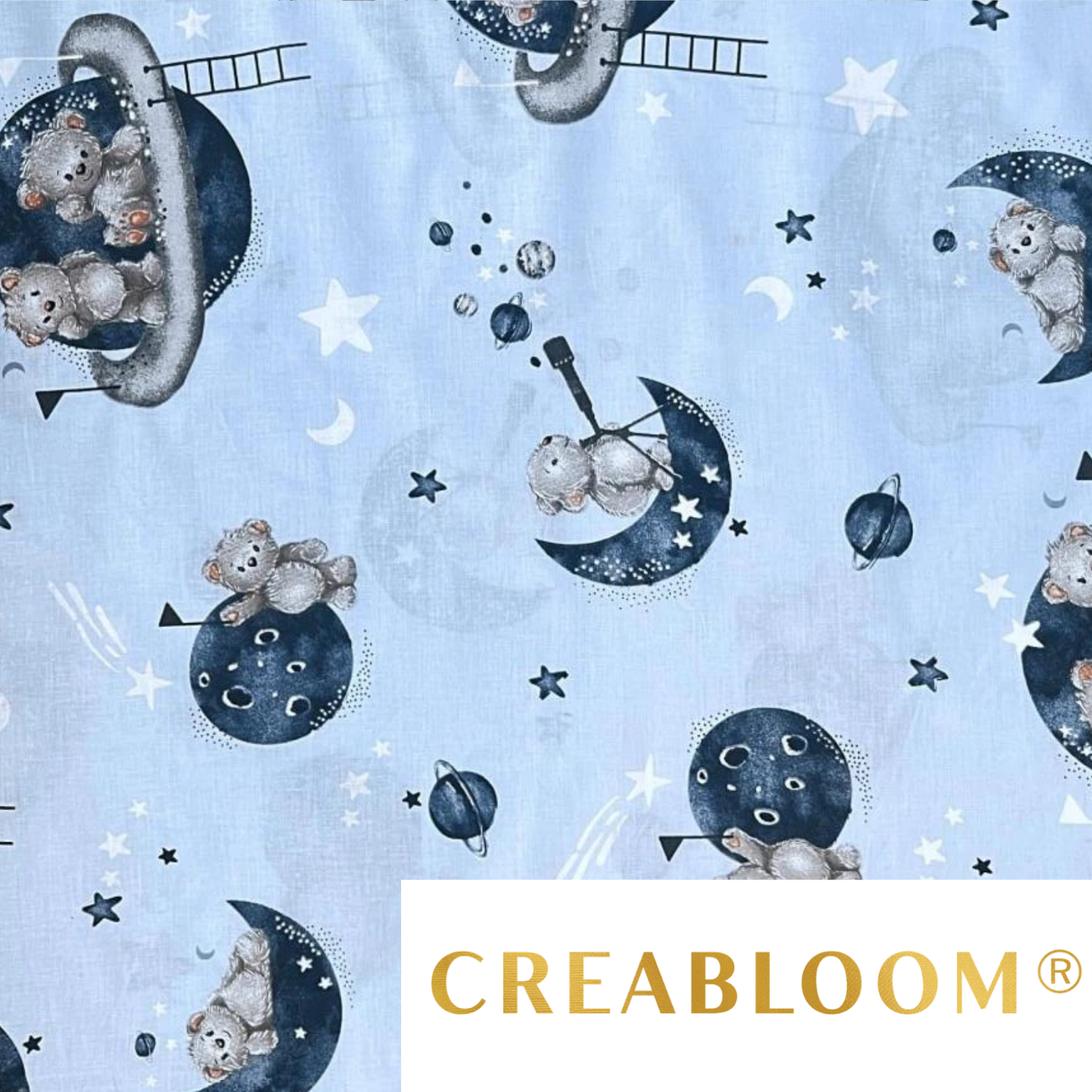 Tissu Coton Motif Oursons Et Planètes