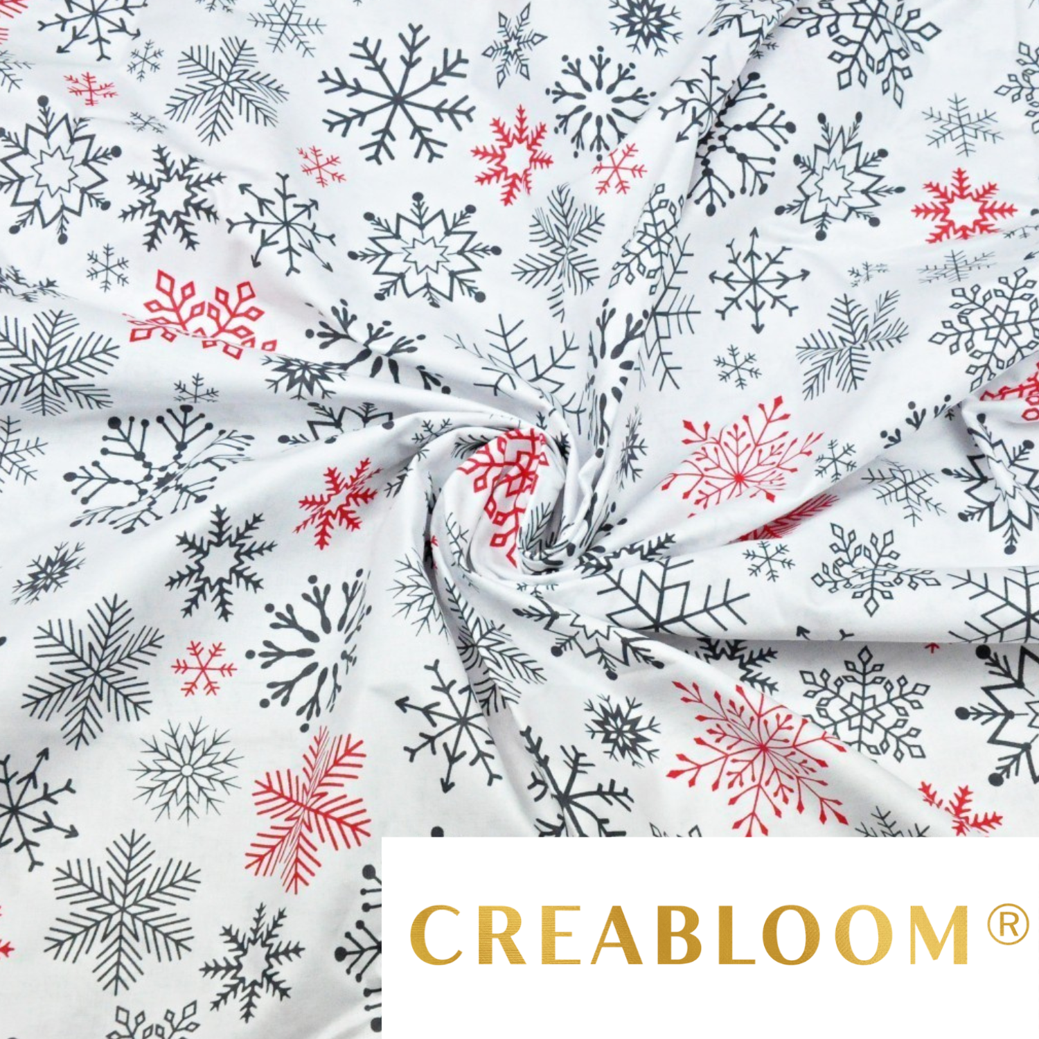 Tissu Coton Motif Flocons De Neige Rouge Et Gris