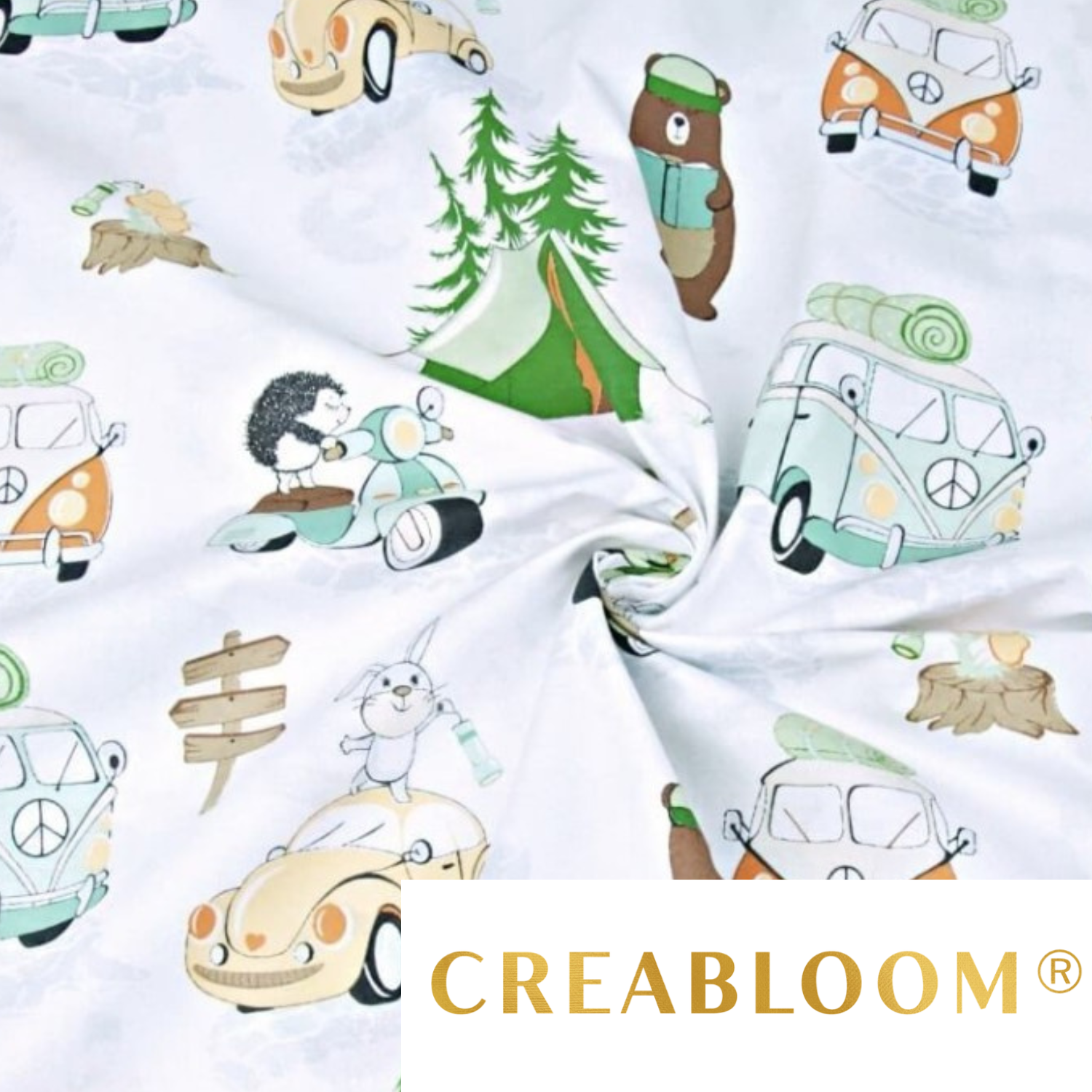 Tissu Coton Motif Animaux Camping