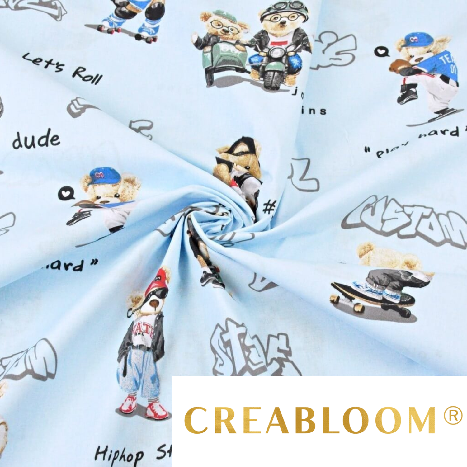 Tissu Coton Motif Oursons Tendance Fond Bleu