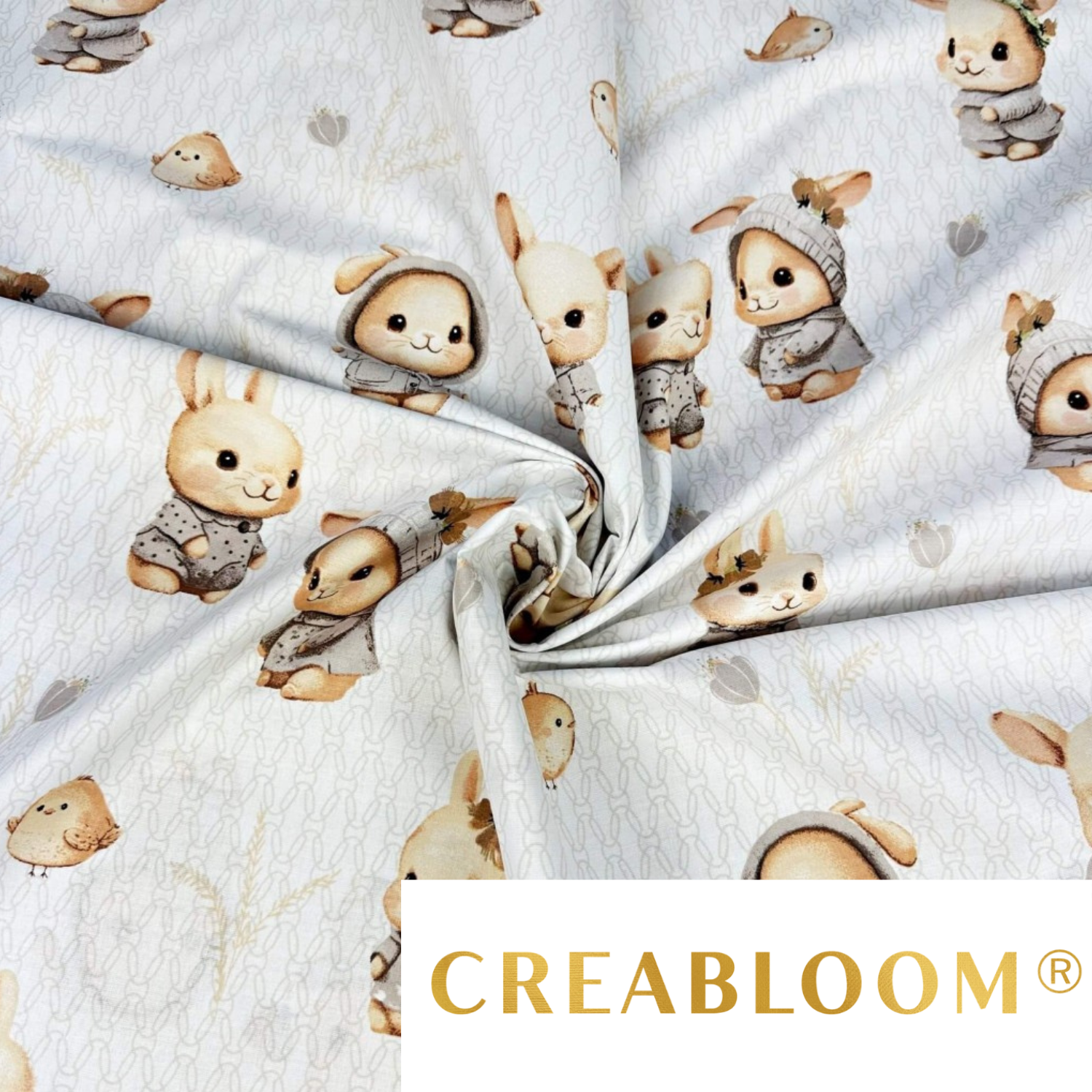 Tissu Coton Motif Lapins Beige