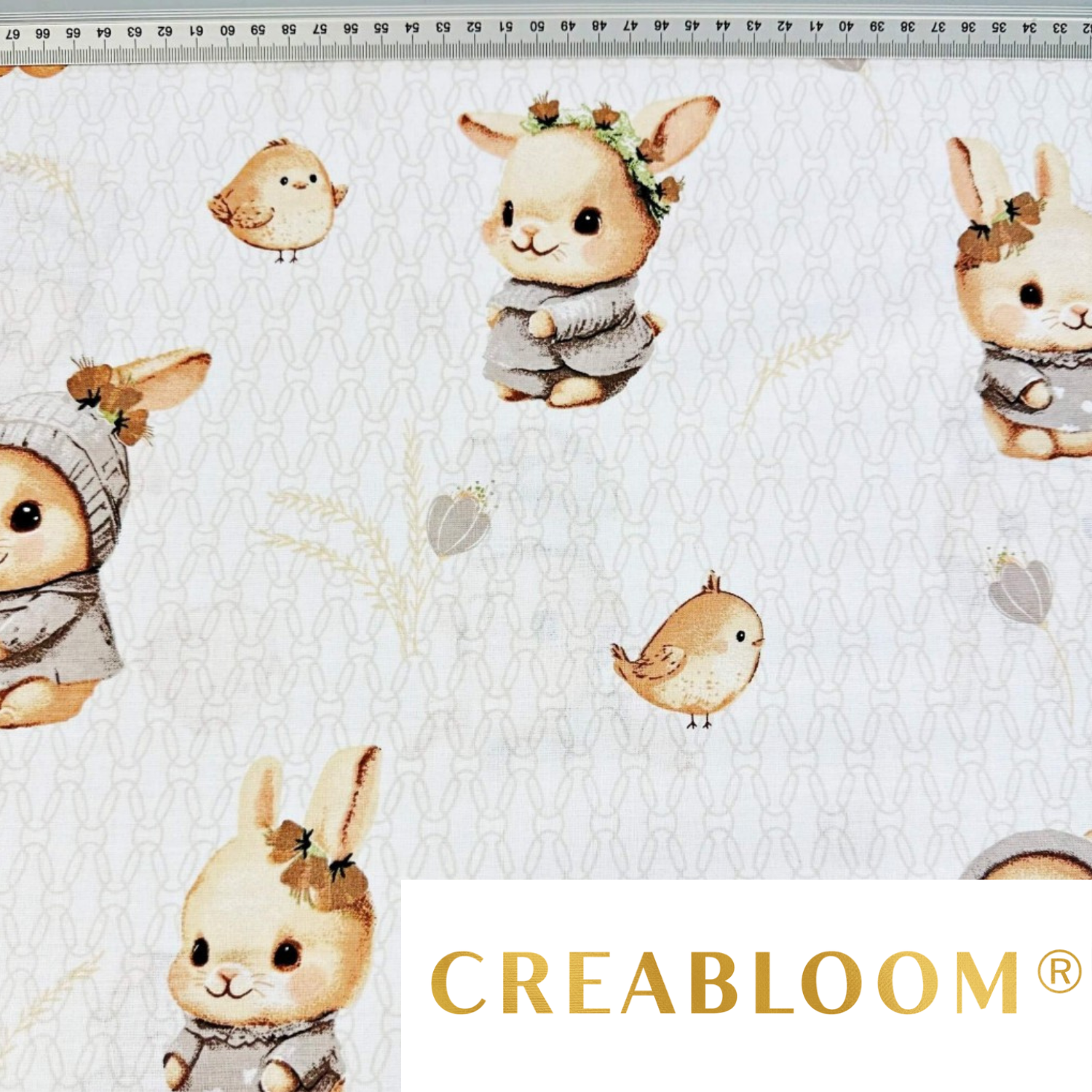 Tissu Coton Motif Lapins Beige