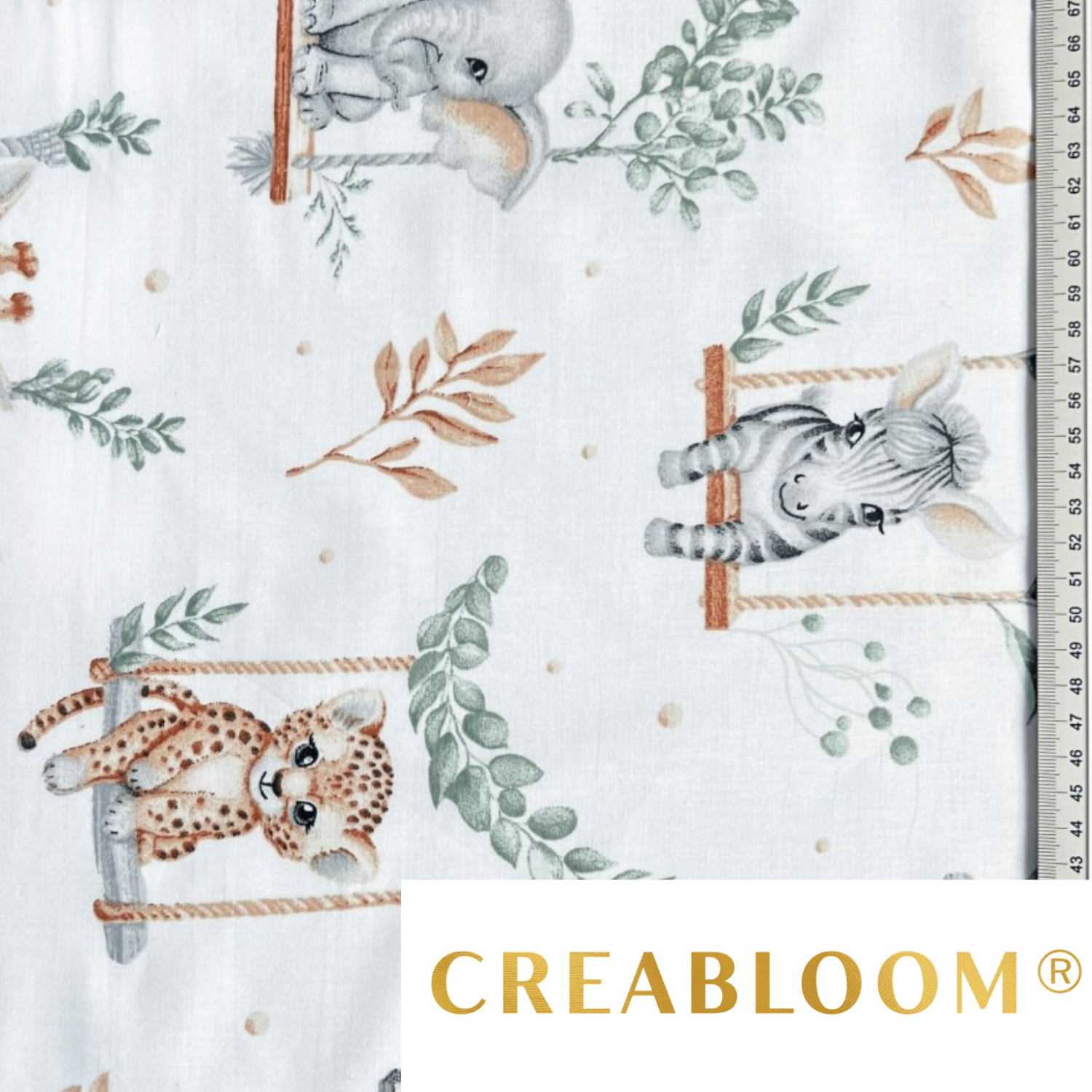 Tissu Coton Motif Animaux Tons Vert
