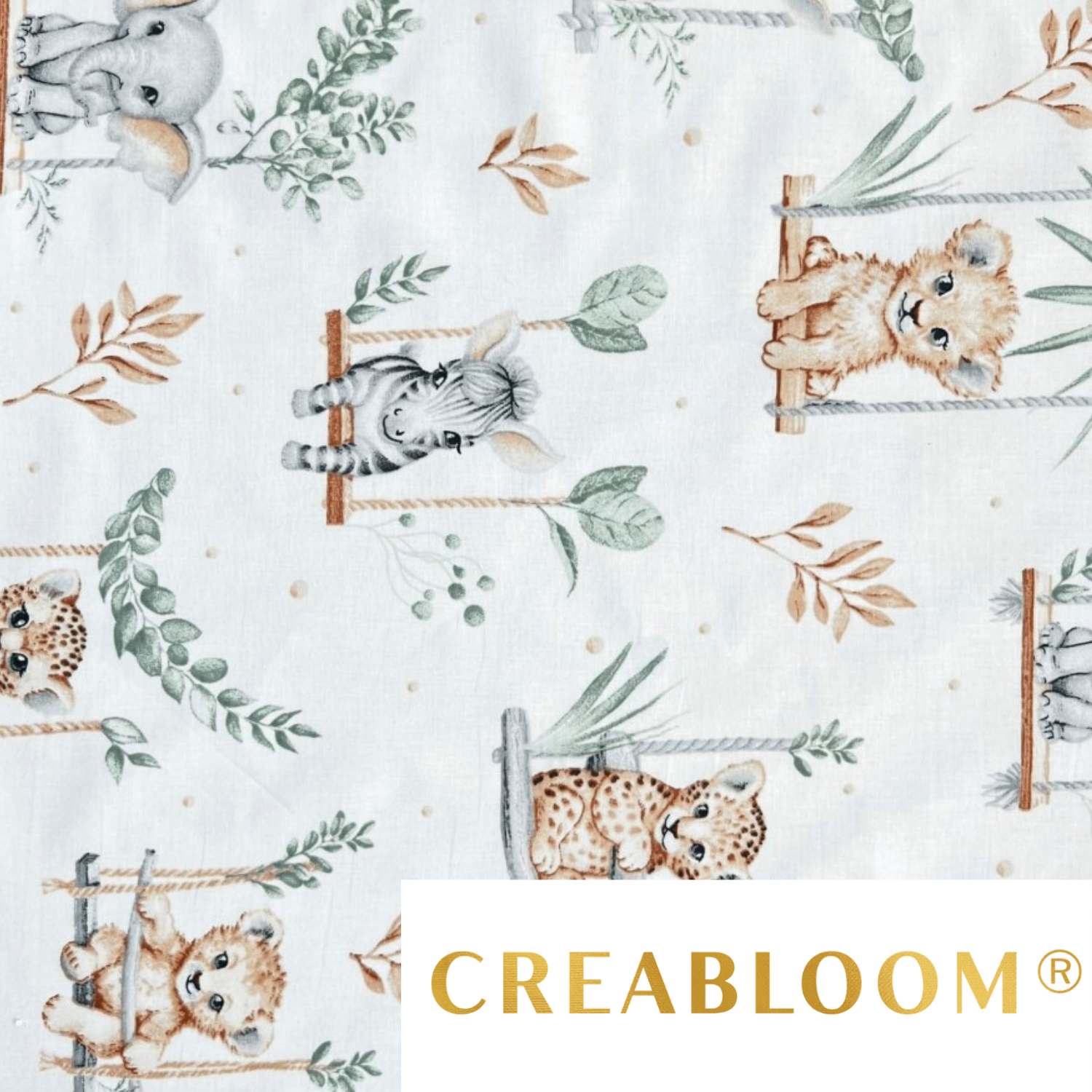 Tissu Coton Motif Animaux Tons Vert